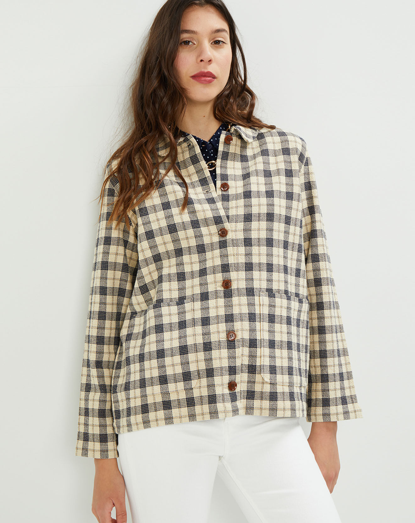 Harris Wilson Veste surchemise Lois à carreaux écrue