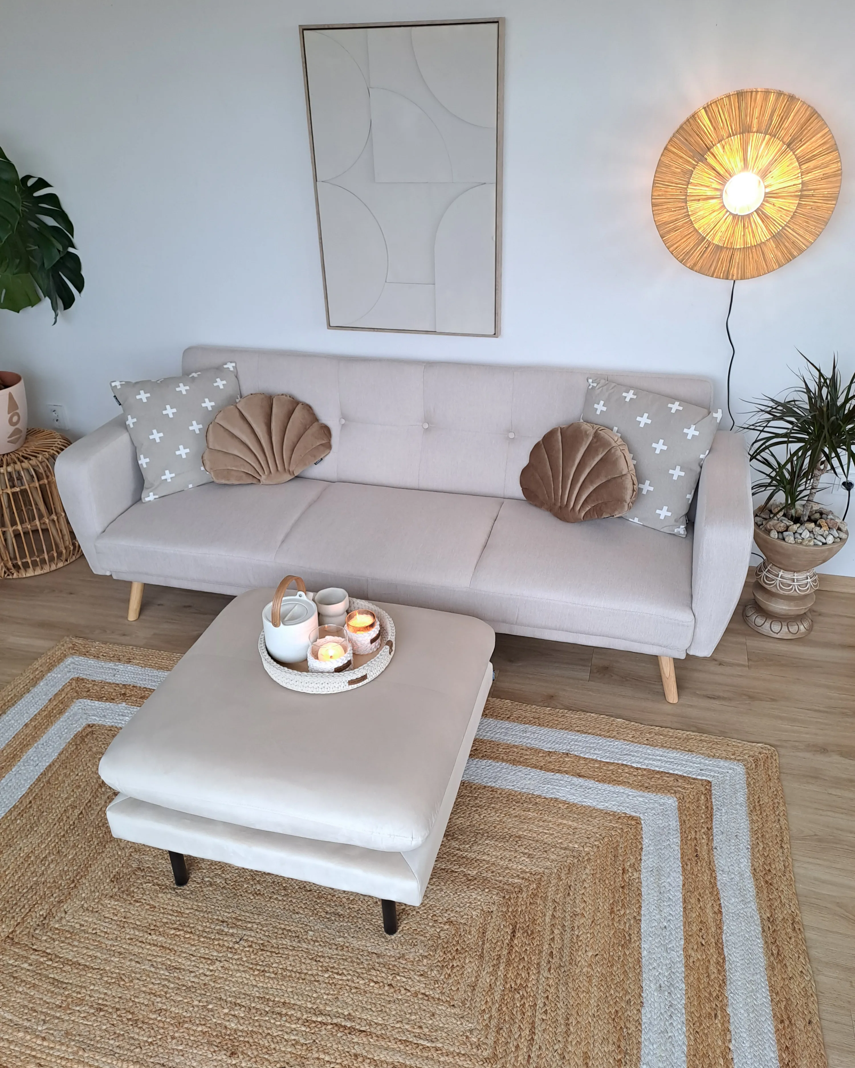 Ottomaan VINTERBRO Fluweel Lichtbeige