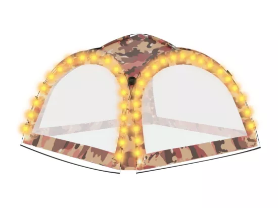 Tente de réception avec LED et 4 parois 3,6x3,6x2,3m Camouflage