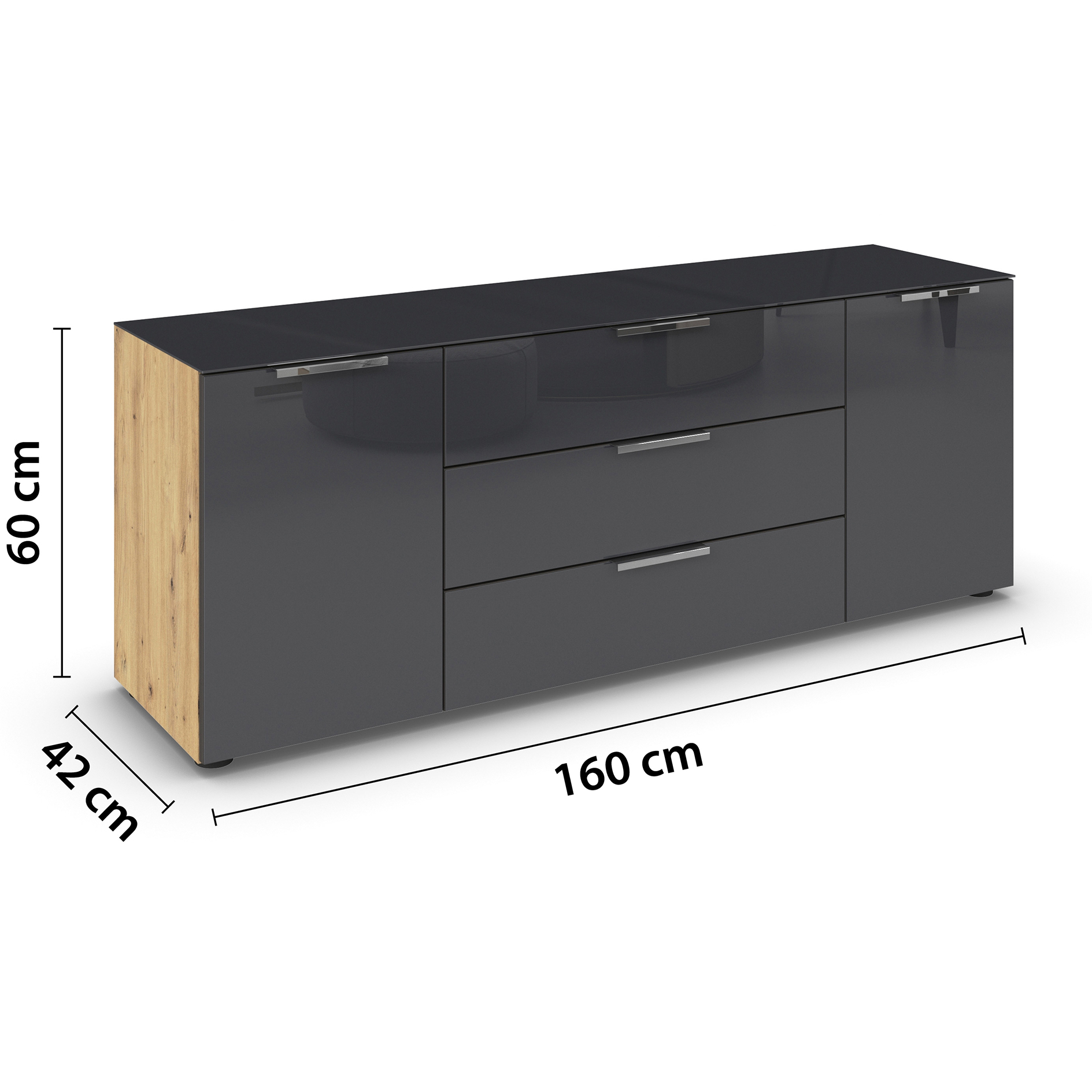 Lowboard - Artisan Eiche-Basalt - Glas - 160 cm