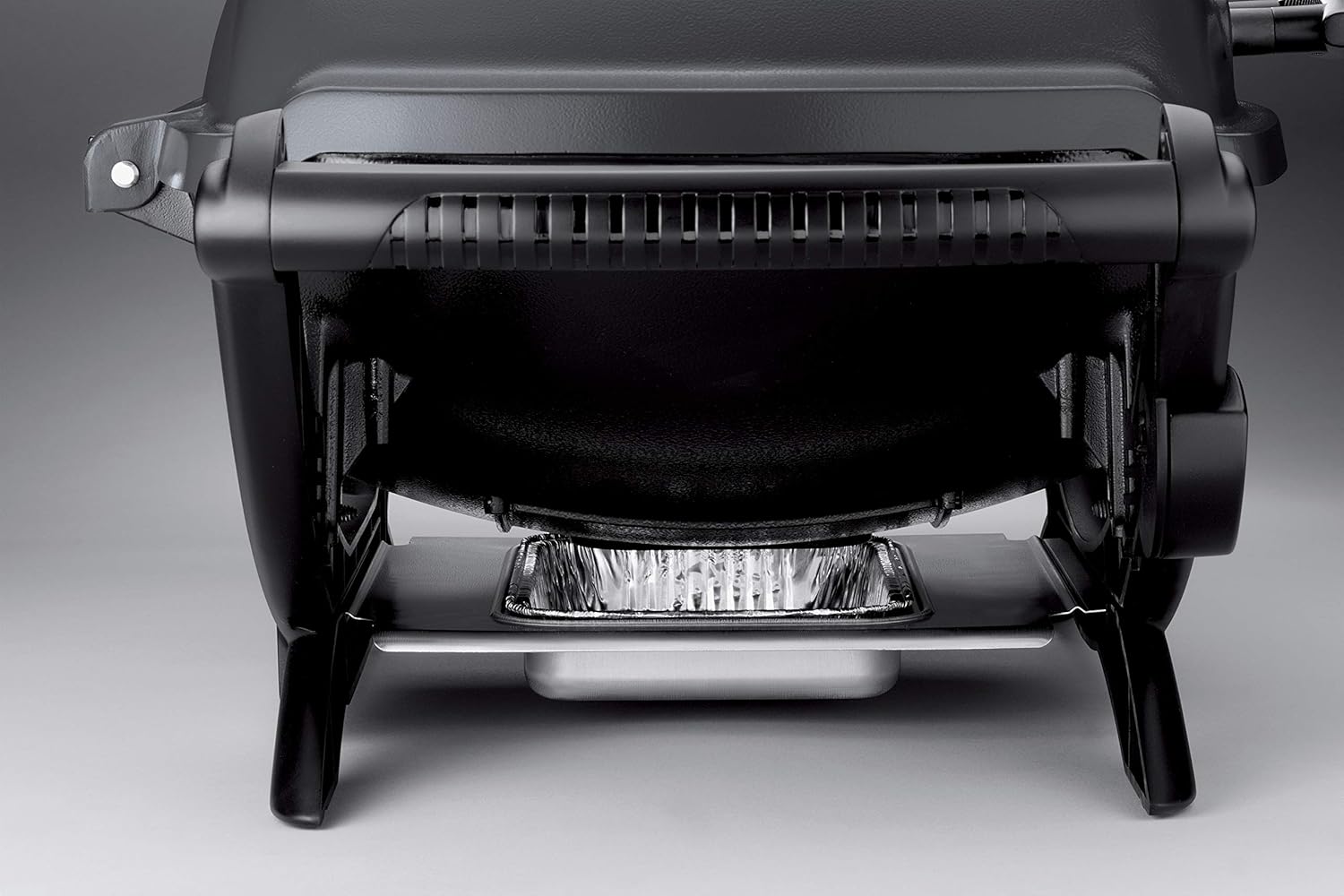 Weber Q2400 Barbecue électrique avec support + tablettes latérales, surface de cuisson 54 x 39 cm, grille en fonte émaillée (2 parties), couvercle et cuve en fonte d'aluminium - Gris foncé (55020053)