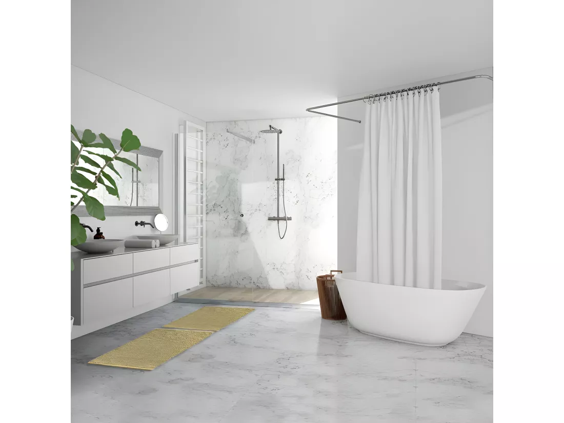 Lot 2 tapis de salle de bain 40 x 60 cm en coton jaune clair - PEPPO