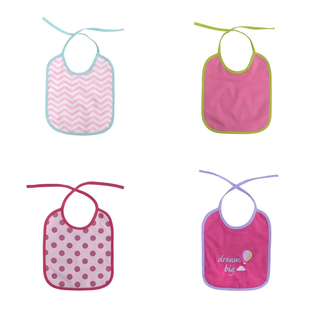 Baby Care Babylatz-Set 7-teilig, einlagig, zum Binden, waschbar, ab Geburt rosa