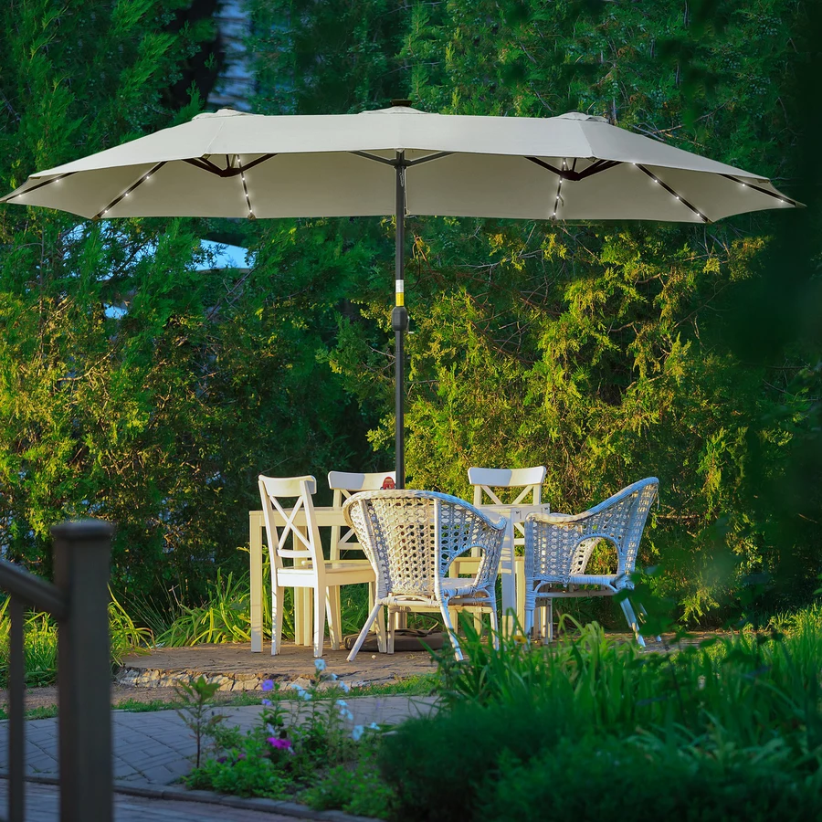 Outsunny Sonnenschirm mit Solar-LED-Leuchte hellgrau