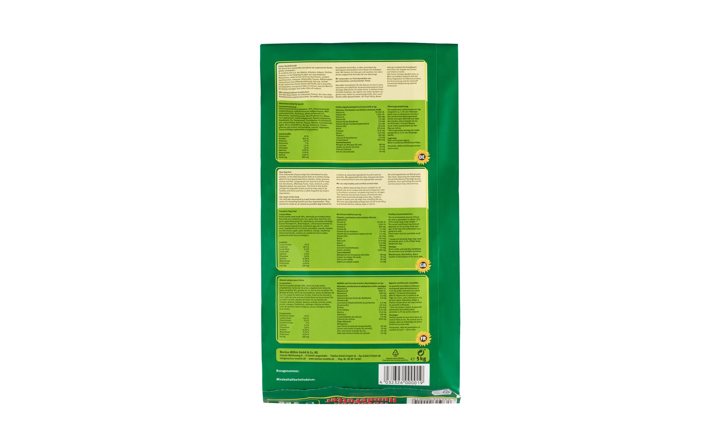 Trockenfutter Dog NaturNah, 5 kgKaltgepresstes Alleinfuttermittel für Hunde