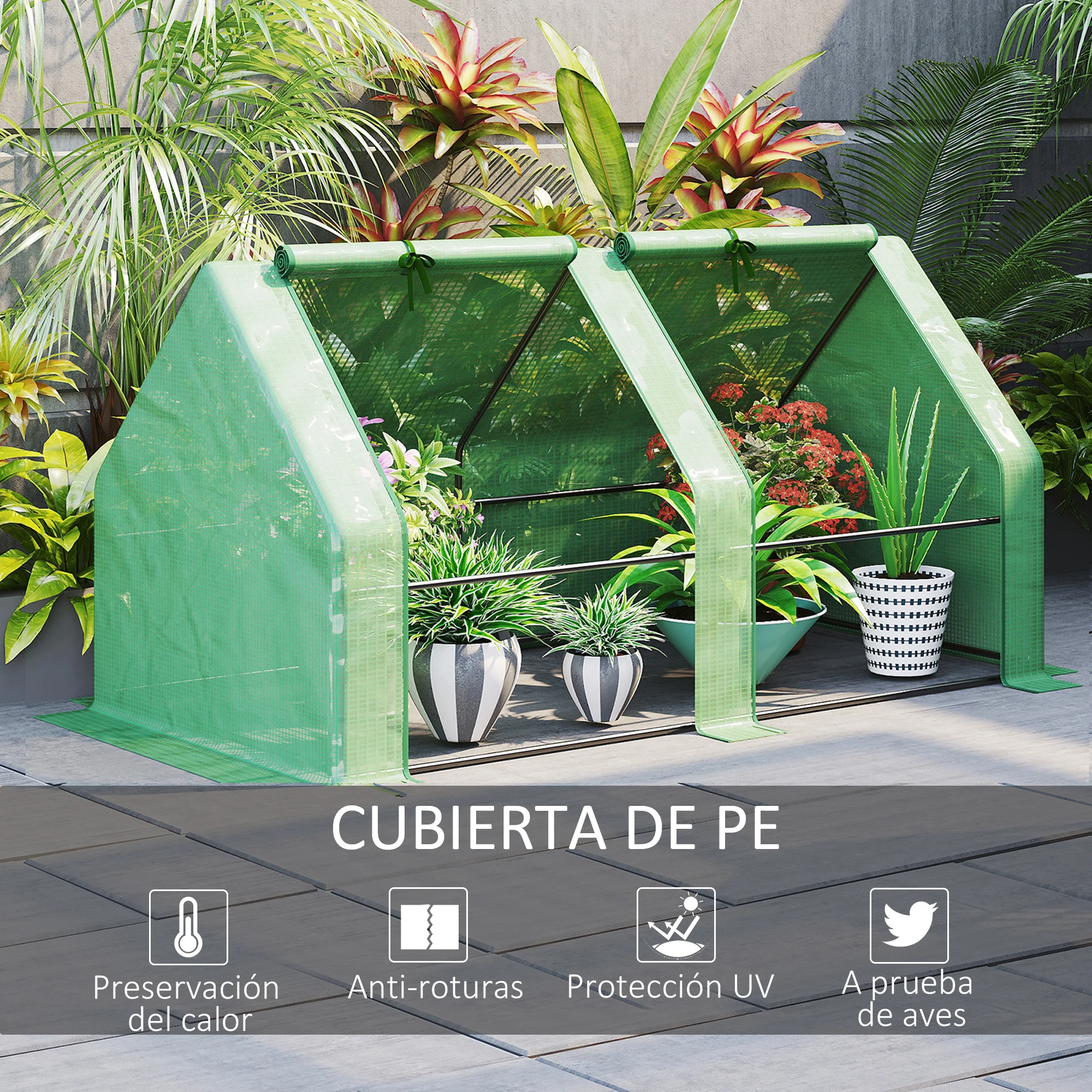 Estufa de jardim Outsunny para terraço, 180x90x90 cm, tipo galpão, estrutura tubular de aço com 2 janelas de enrolar, ideal para cultivo de plantas e hortaliças em casa, cor verde.