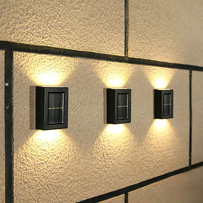 (4er Set) LED Solar Lampe Outdoor Garten Wandleuchte Wegbeleuchtung mit Dämmerungssensor (IP65) - Warmweiss