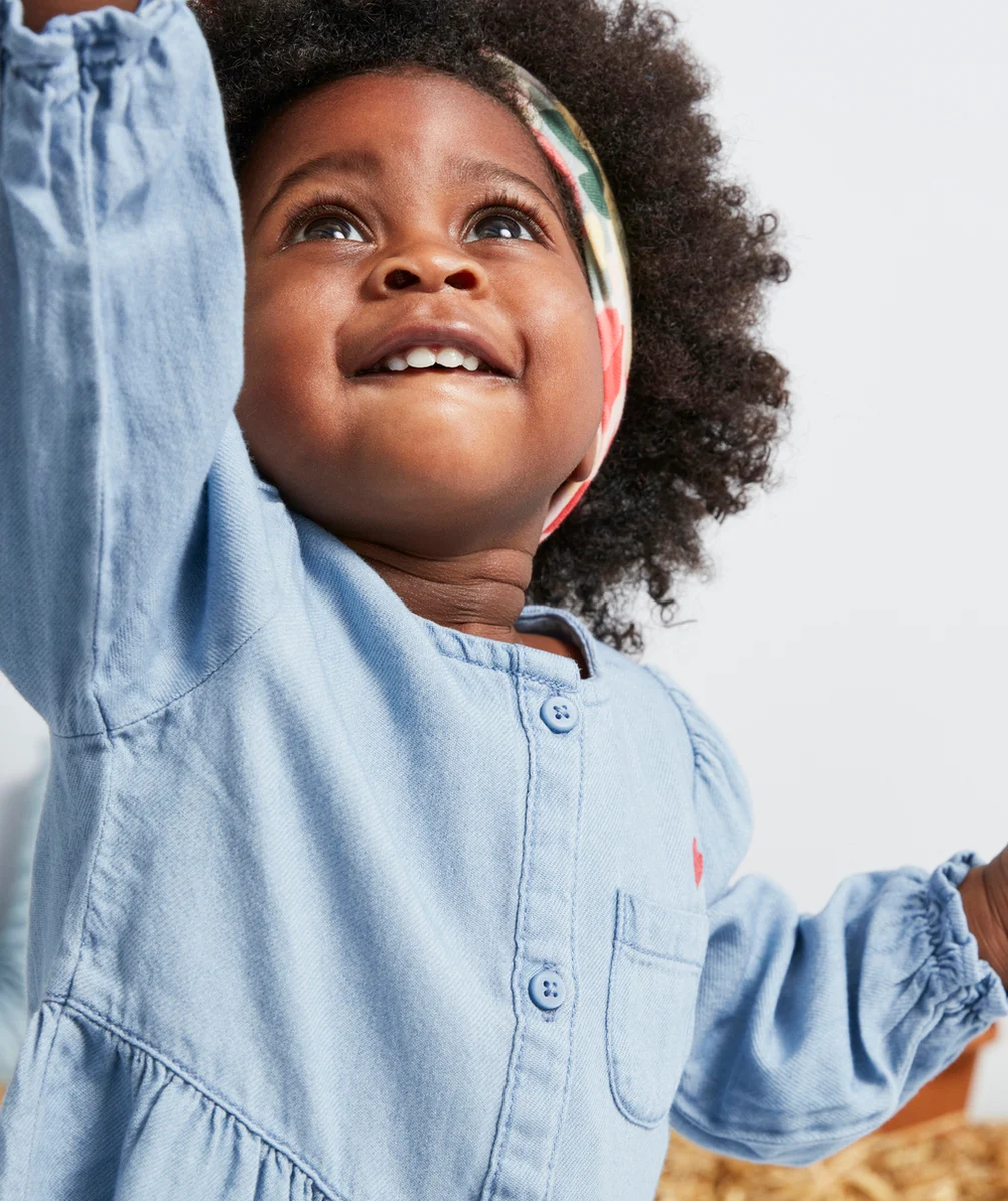 ROBE BÉBÉ FILLE EN COTON BLEU EFFET DENIM LESS WATER