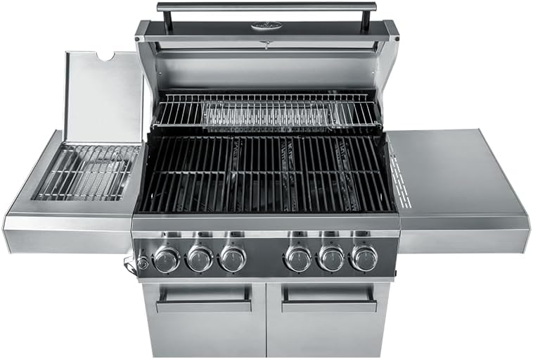 CHEF CUISINE BBQ Gasgrill – Outdoor Gasgrill 4 Brenner mit Seitenbrenner und Infrarot aus rostfreiem Edelstahl, 20,7 kW, 3-teilige Grillfläche, Grillhaube mit Sichtfenster und Thermometer, Grillwagen