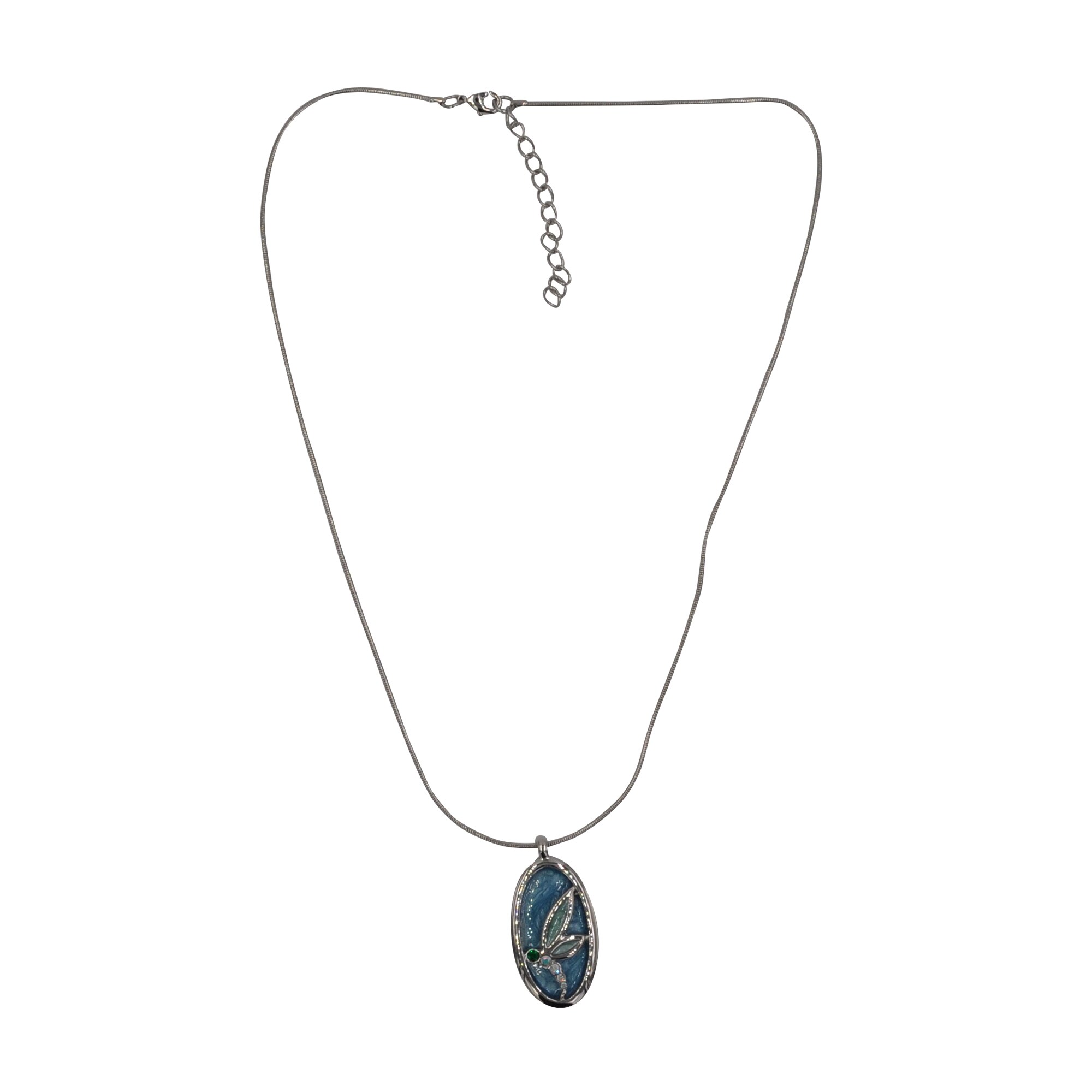 Steuer Modeschmuck Kette Halskette, silberfarben, mit Anhänger Libelle