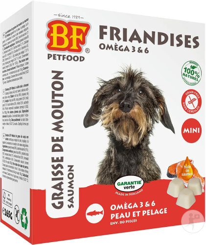 BF Petfood Mini Bonbons À Base De Graisse De Mouton Au Saumon Petit Chien 80 Pièces