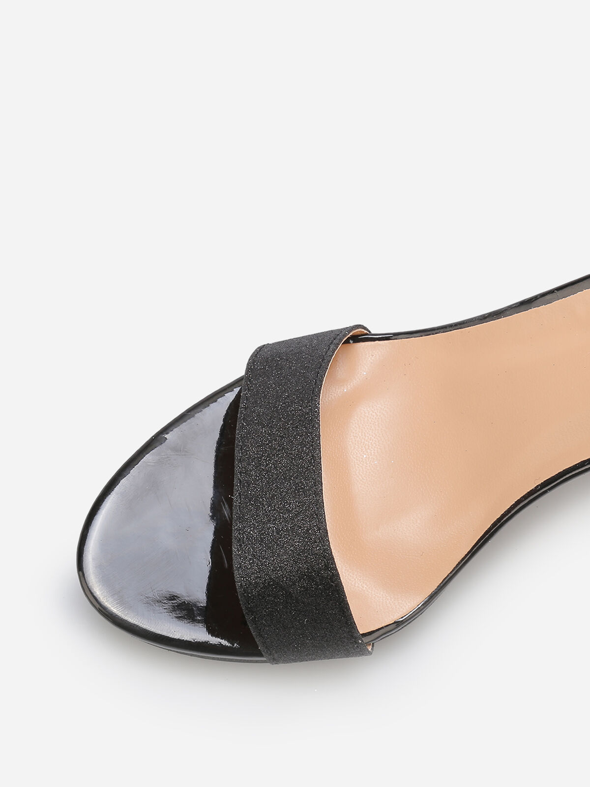 Sandales pailletées et vernies à talon- Noir