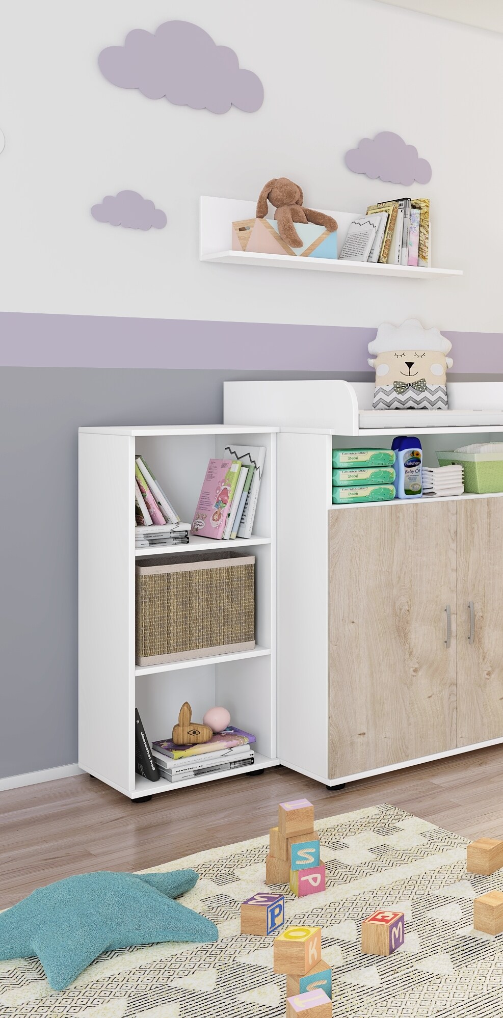 nonjoo. Babyzimmer Hanna niedriges Regal mit 3 Fächern