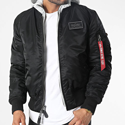 Veste Bomber Capuche MA-1 D-Tec 183110 Noir Gris Chiné