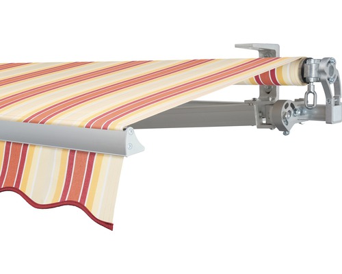SOLUNA knikarmscherm Concept 3x2, doekdesign 8430, frame zilver E6EV1 geanodiseerd, aandrijving rechts inclusief slinger