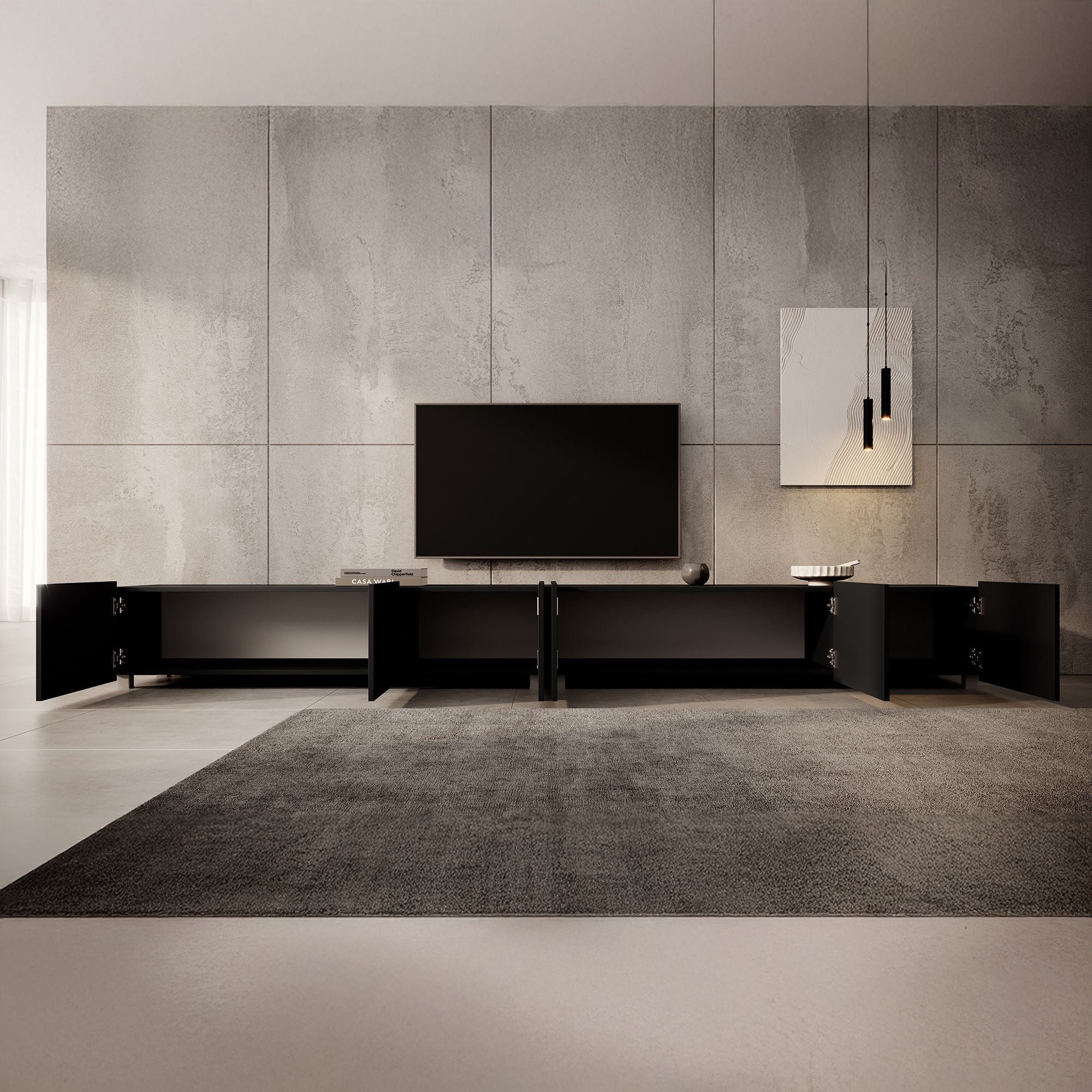 Calabas - TV-Meubel met 6 deuren - Mat zwart - 300x43x37 cm