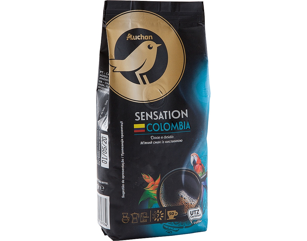 CAFÉ AUCHAN GOURMET MOÍDO SENSAÇÃO COLÔMBIA INTENSIDADE 6 250G