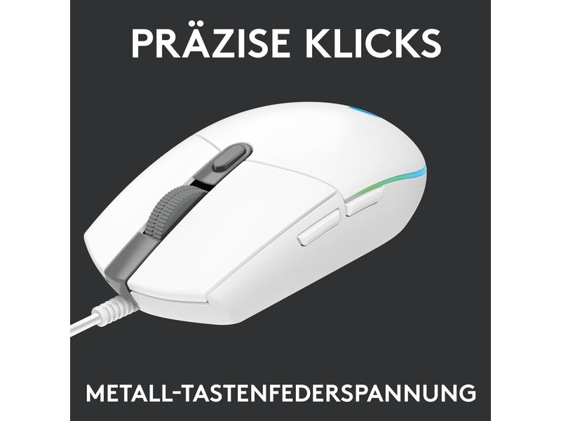 Logitech Gaming-Maus G203 Lightsync Weiss Reaktionsschnelle und leichte USB-Gamingmaus