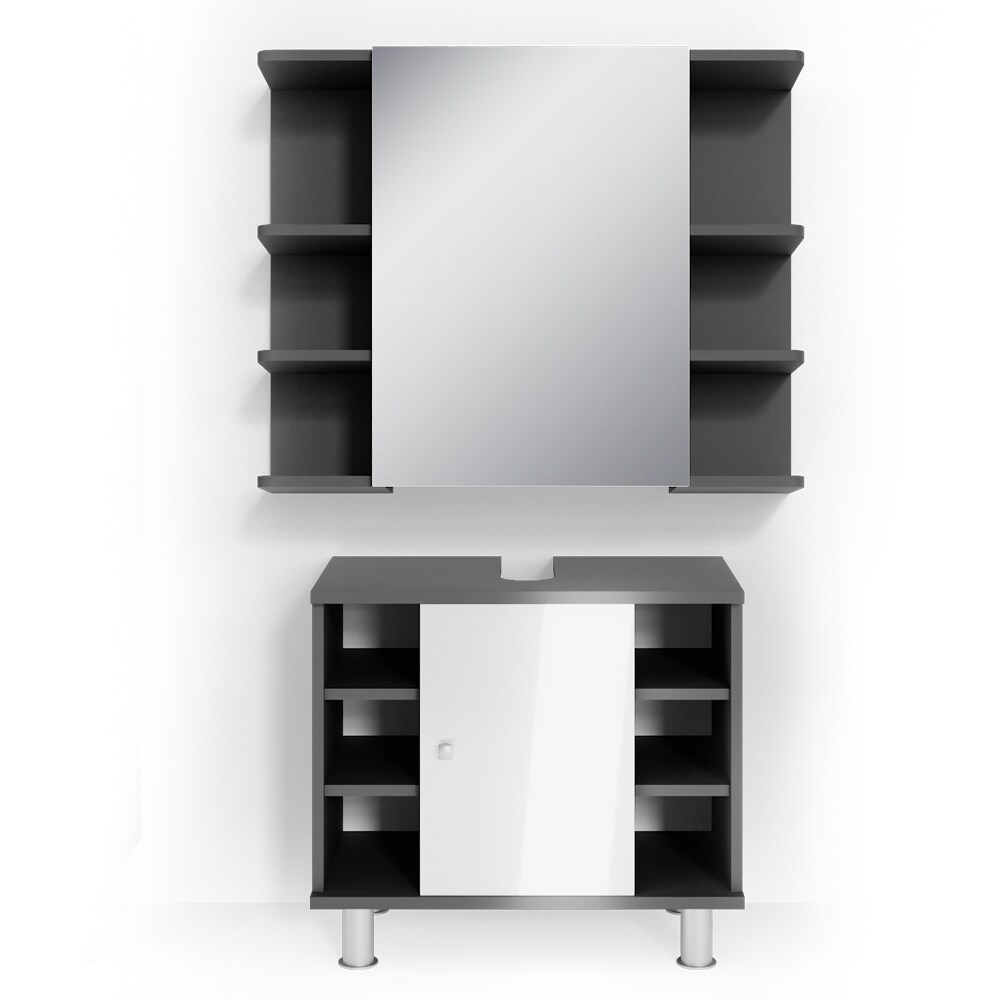 VICCO Badmöbel Set FYNN 2 Teile Anthrazit Weiß - Badezimmer Spiegel Badunterschrank Bad Badschrank