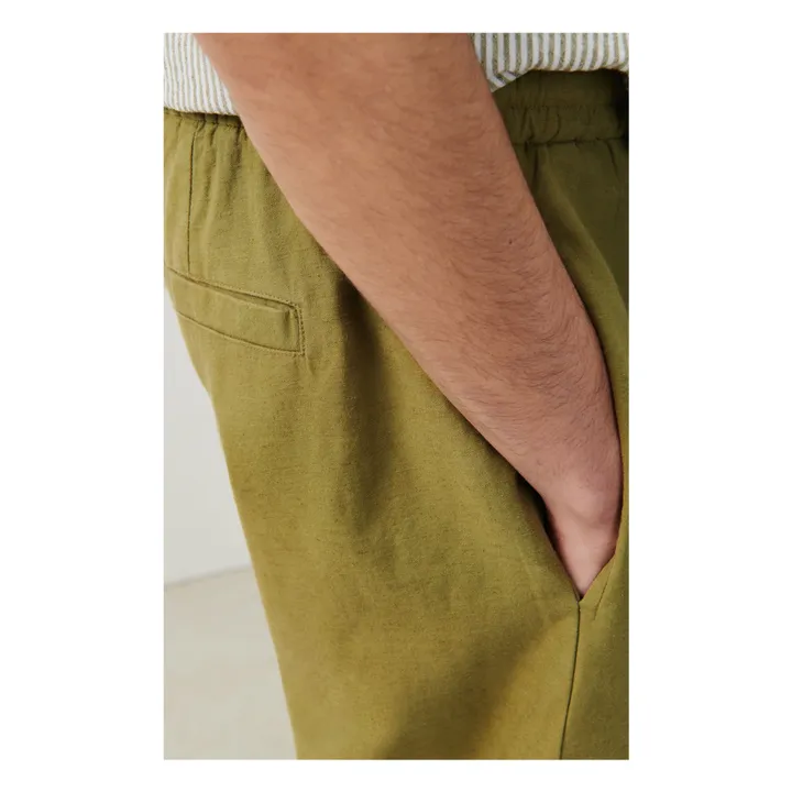 American Vintage Pantalon Elastiqué Zarydok Coton et Lin | Vert kaki