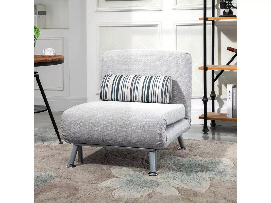Fauteuil convertible 3 en 1 chauffeuse lit 1 place avec coussin gris