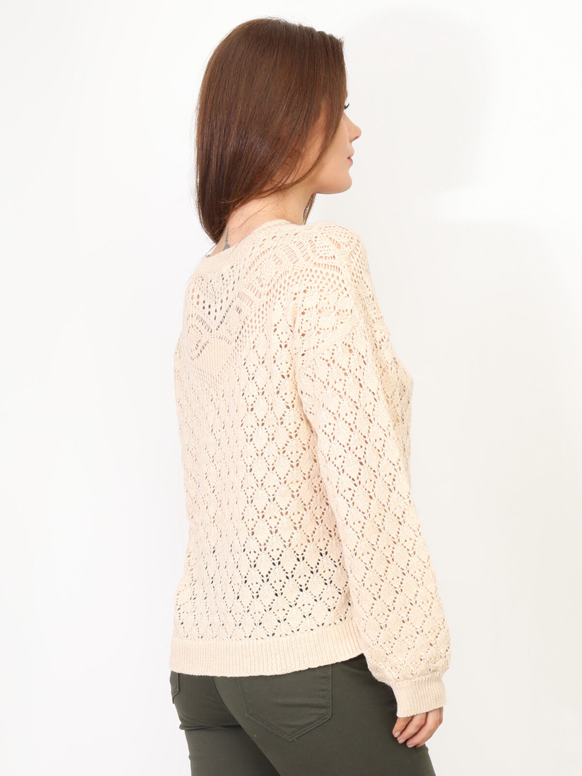 Pull en crochet ajouré- Beige