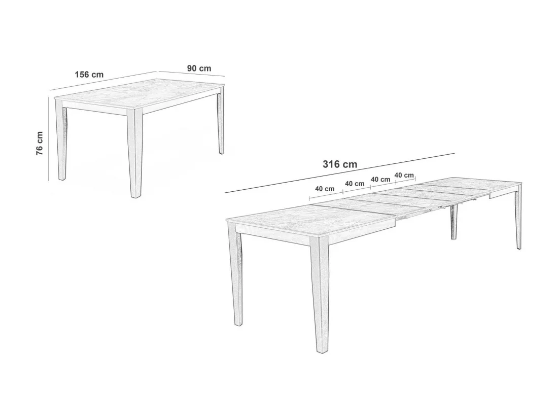 Big Table extensible (156/316 x 90 cm) en Mélamine Blanc