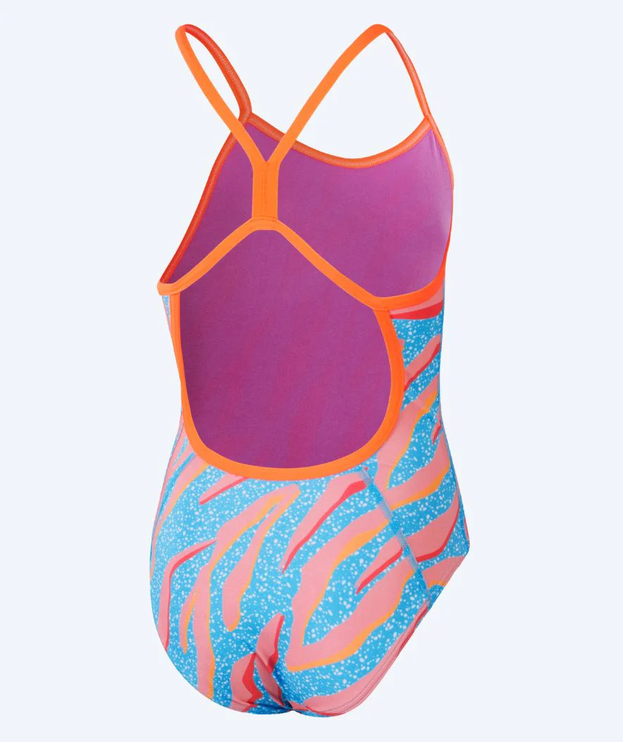 Speedo badedragt til piger - Allover Digital V-Back - Blå/orange