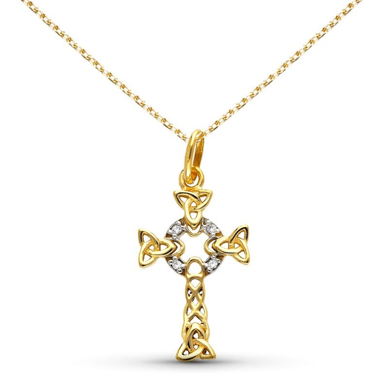 Collier - Médaille Croix Or Jaune - Croix Celtique - Chaine Dorée