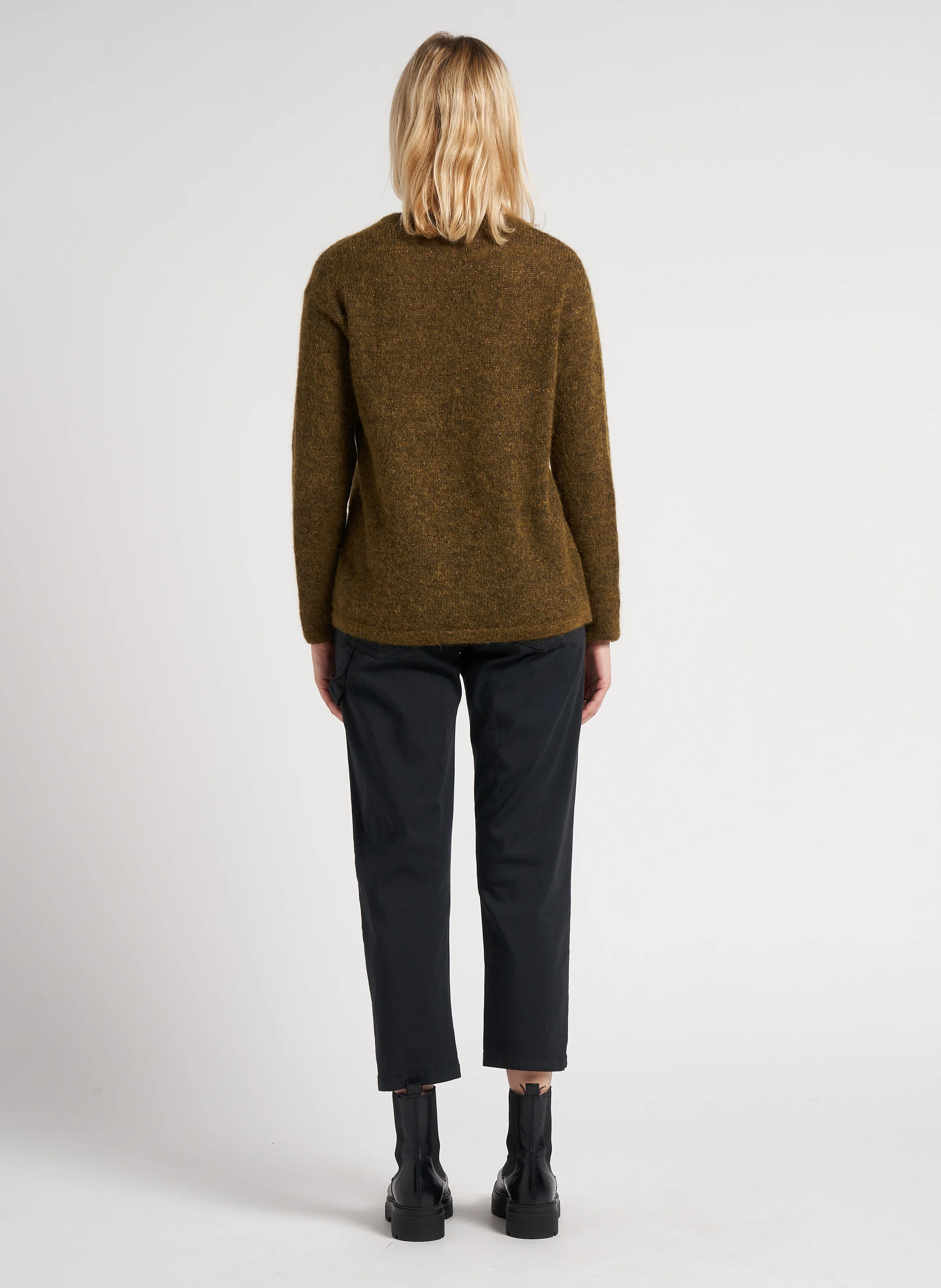 Pantalon carotte en coton mélangé | Noir