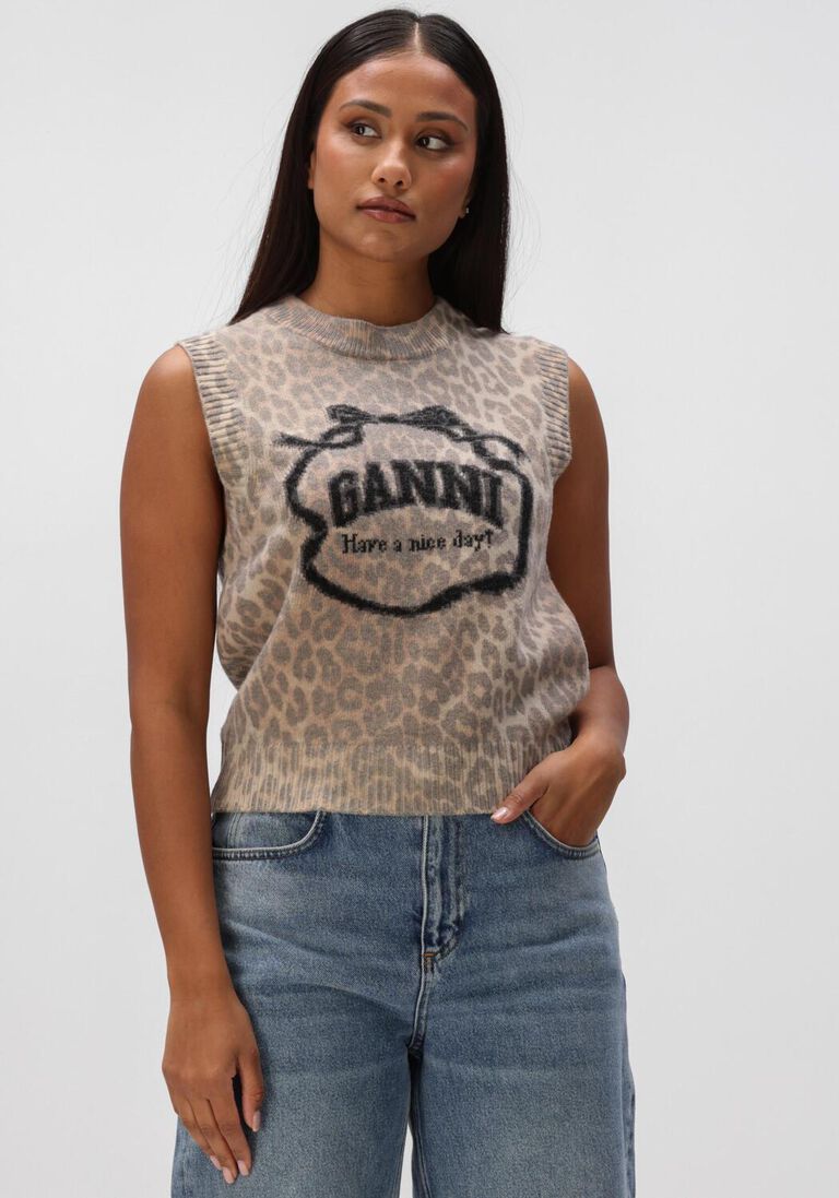 bruine ganni truien/vesten graphic wool vest