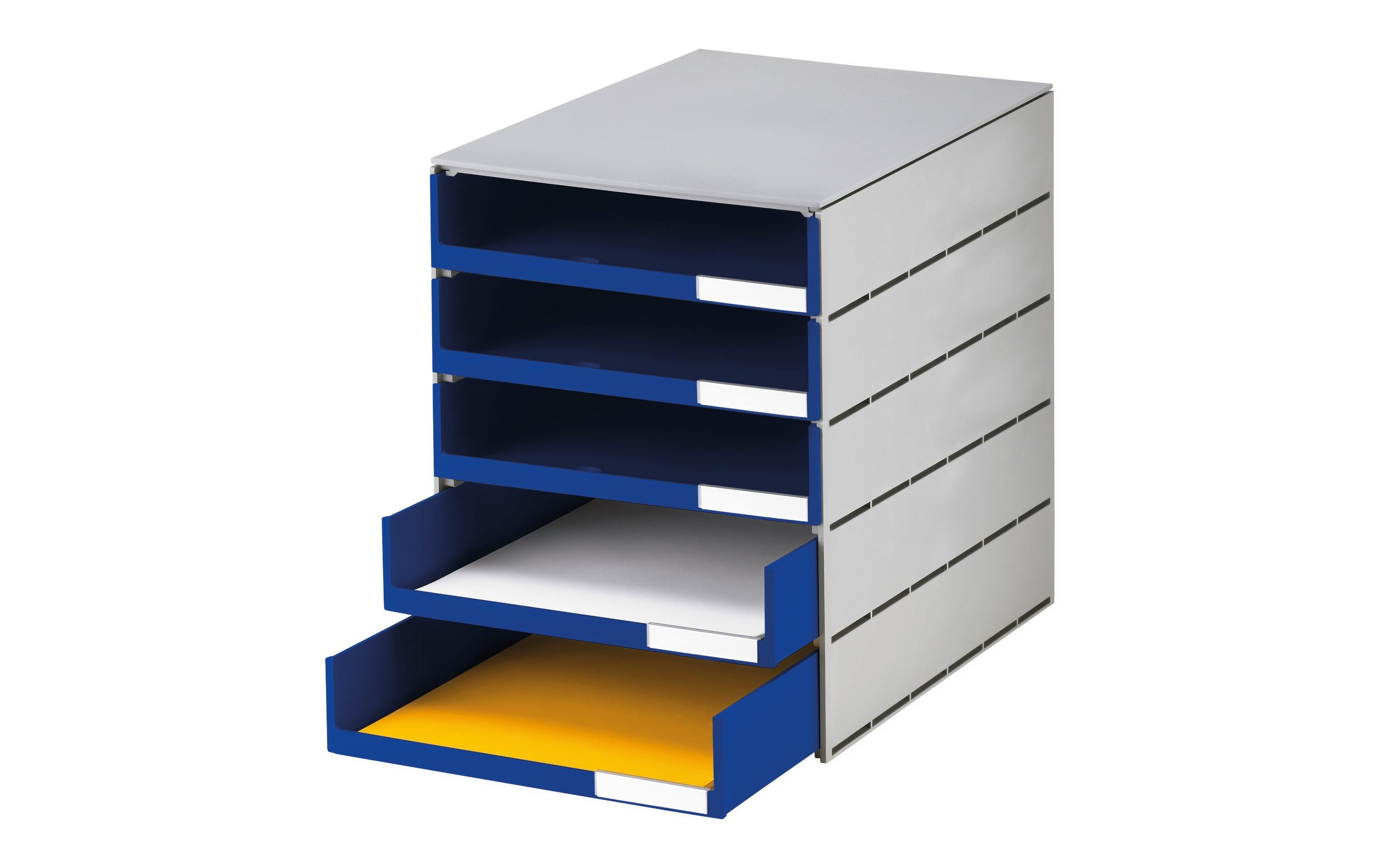 Schubladenbox Styroval Pro 5 Schubladen, Blau, offenGehäuse mit offenen Schubladen