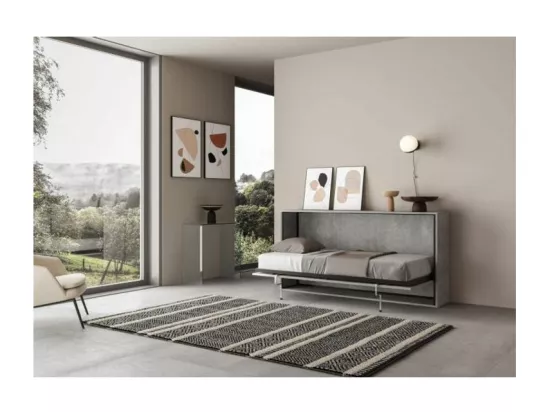 Lit escamotable horizontal gris ciment Bounto 85x185-1 matelas 85x185cm