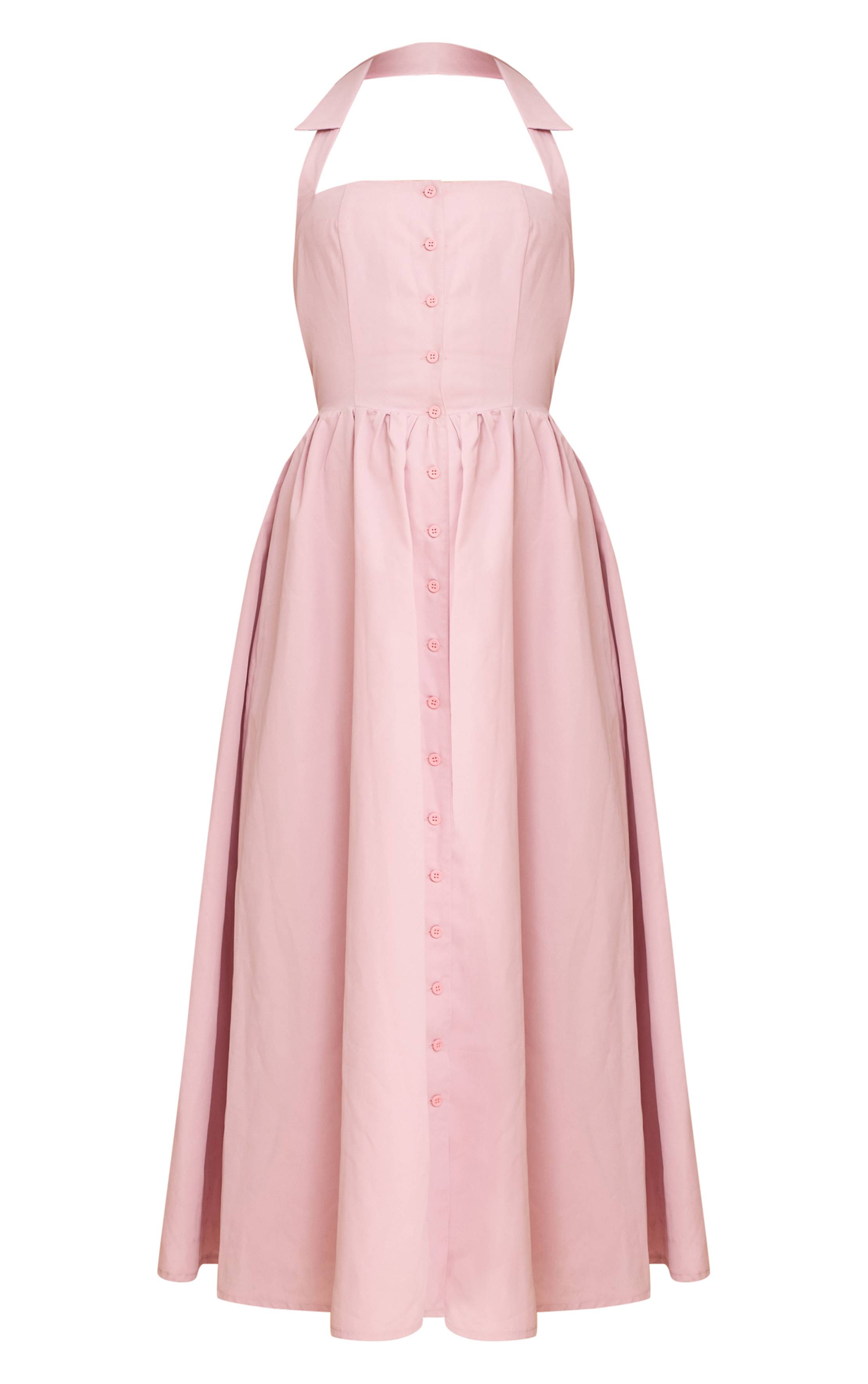 Rose Poudré Robe Mi-longue Tissée À Col Boutonné
