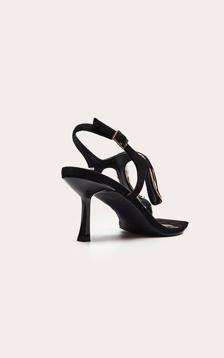 Noir Sandale À Talon En Synthétique Avec Détails Dorés Et Bride Entre-orteils