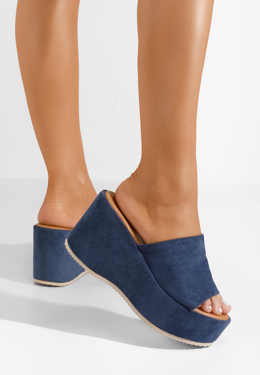 Pantoufles à plateforme bleus Belona