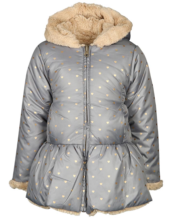 Wende-Jacke LOVE mit Plüsch in grau/beige