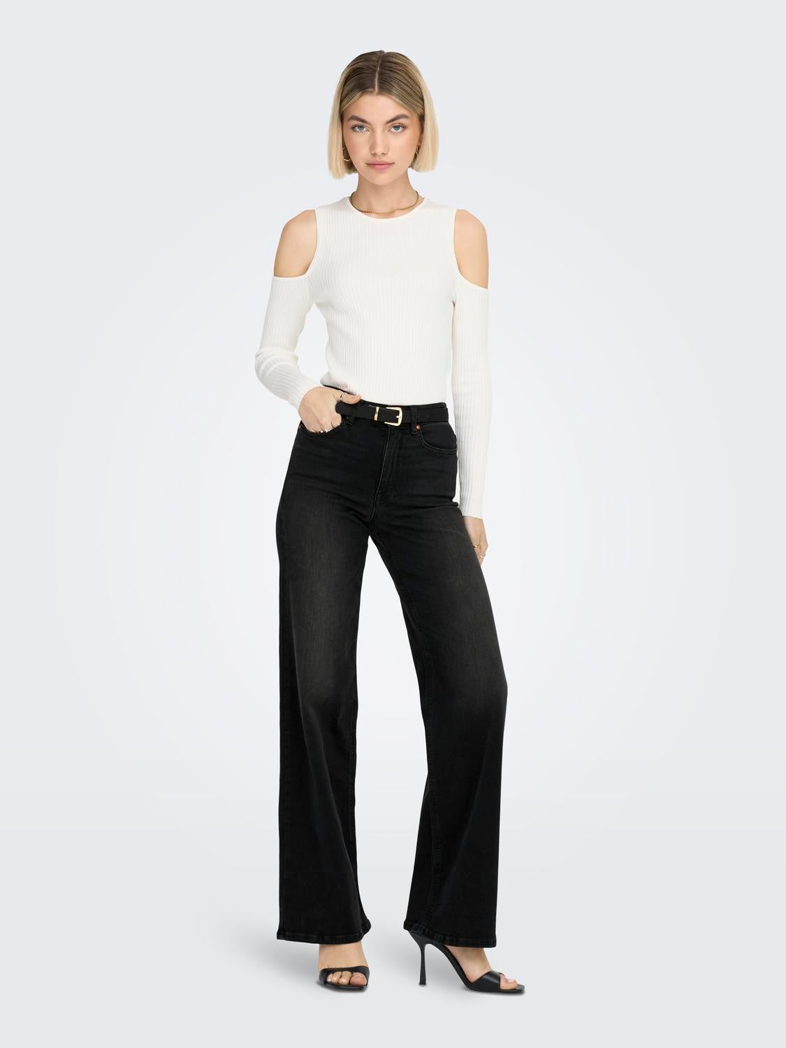ONLMADISON Hohe Taille Weiter Beinschnitt Jeans Washed Black