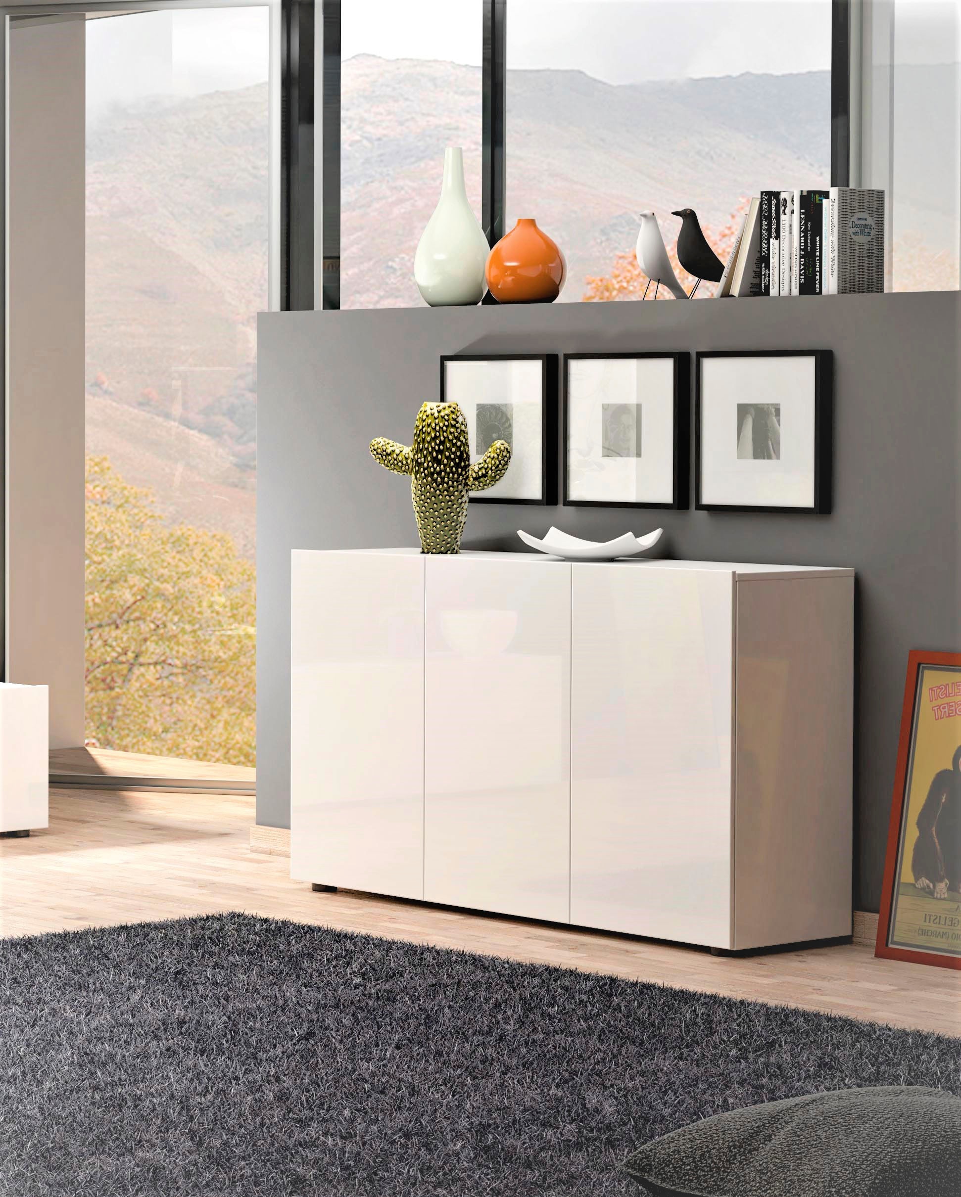 INOSIGN Sideboard »MISTER, Sideboard,Kommode, Anrichte, Kredenz, mit 4 geräumigen Fächern« Kommode, komplett Hochglanz lackiert, Breite 135cm