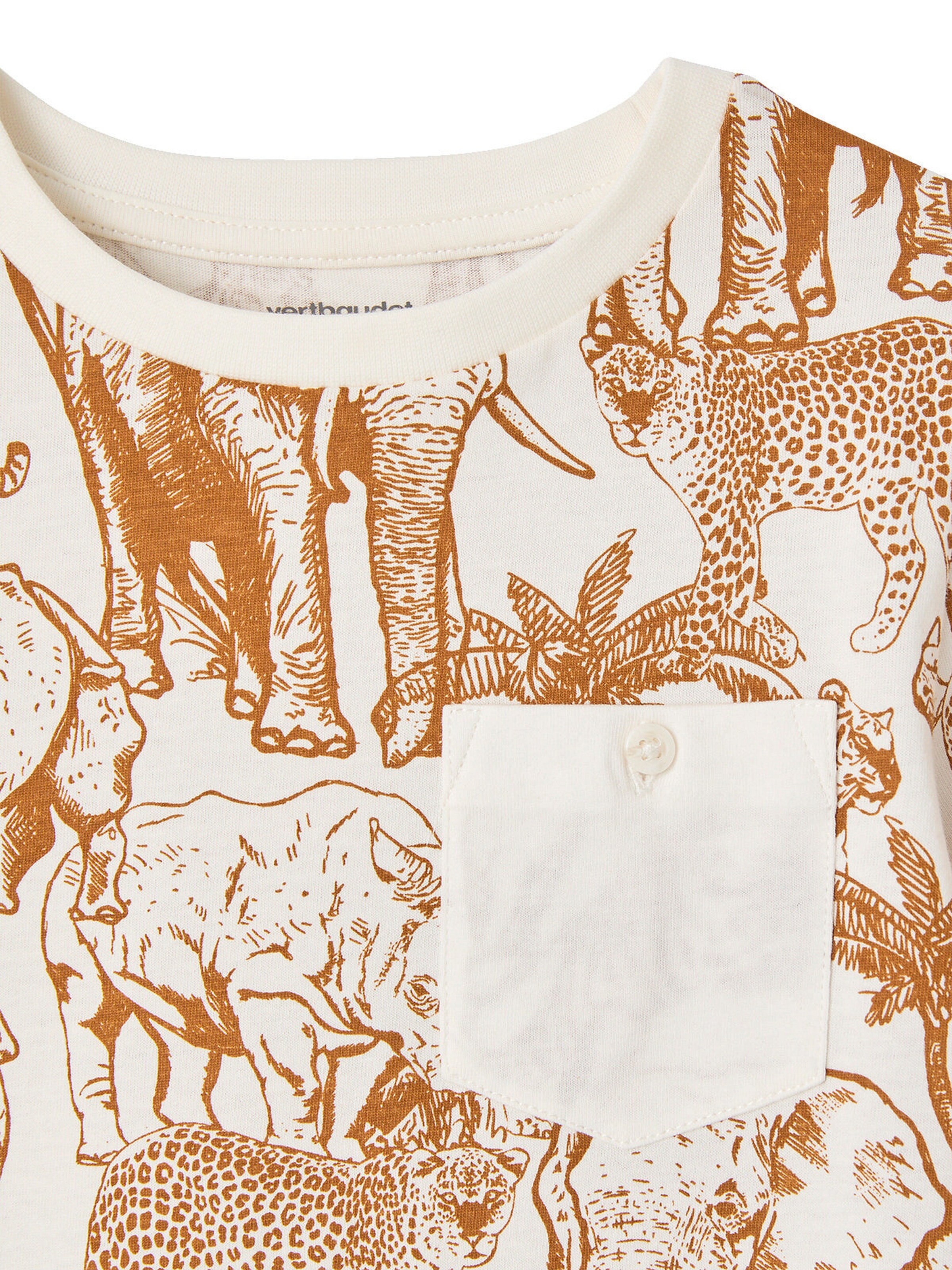 Vertbaudet Jungen T-Shirt, Print und Brusttasche wollweiß