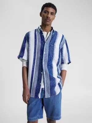 Camisa de linho de manga curta com listras