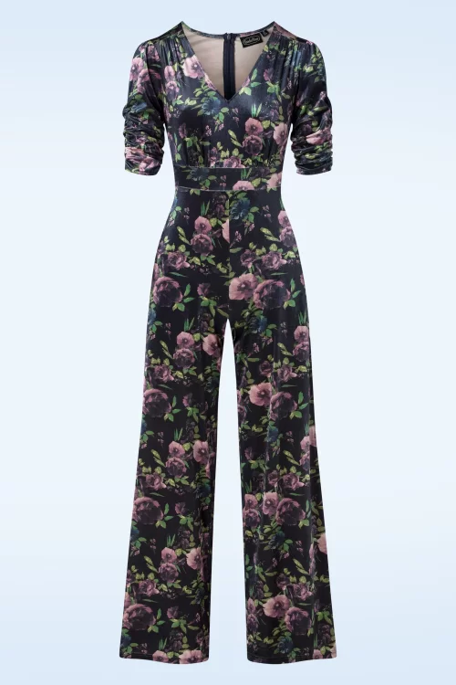 Vixen Vienna Velvet Floral jumpsuit in blauw
