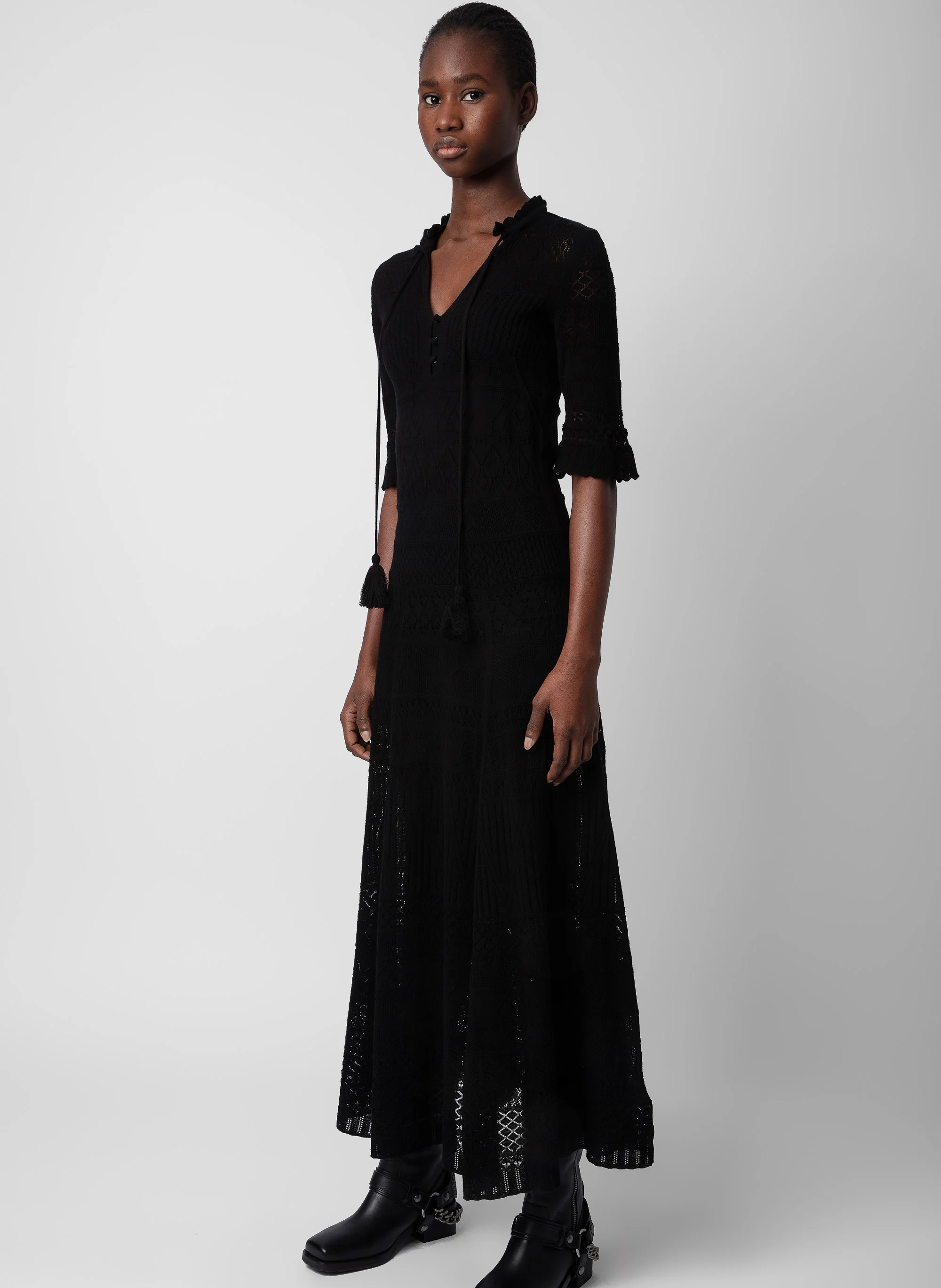 MEMPHIS - Robe longue en crochet | Noir