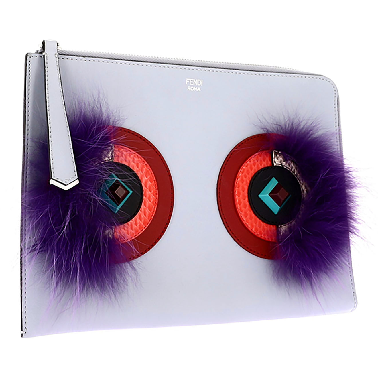 Fendi Pochette en Cuir Plumes bleue - Neuf avec étiquette - L.26 cm