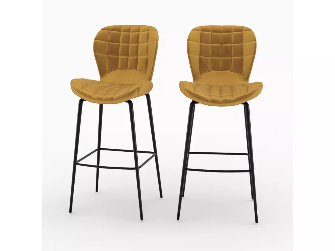 Lot de 2 chaises de bar en velours jaune curry 75 cm - Mazzia