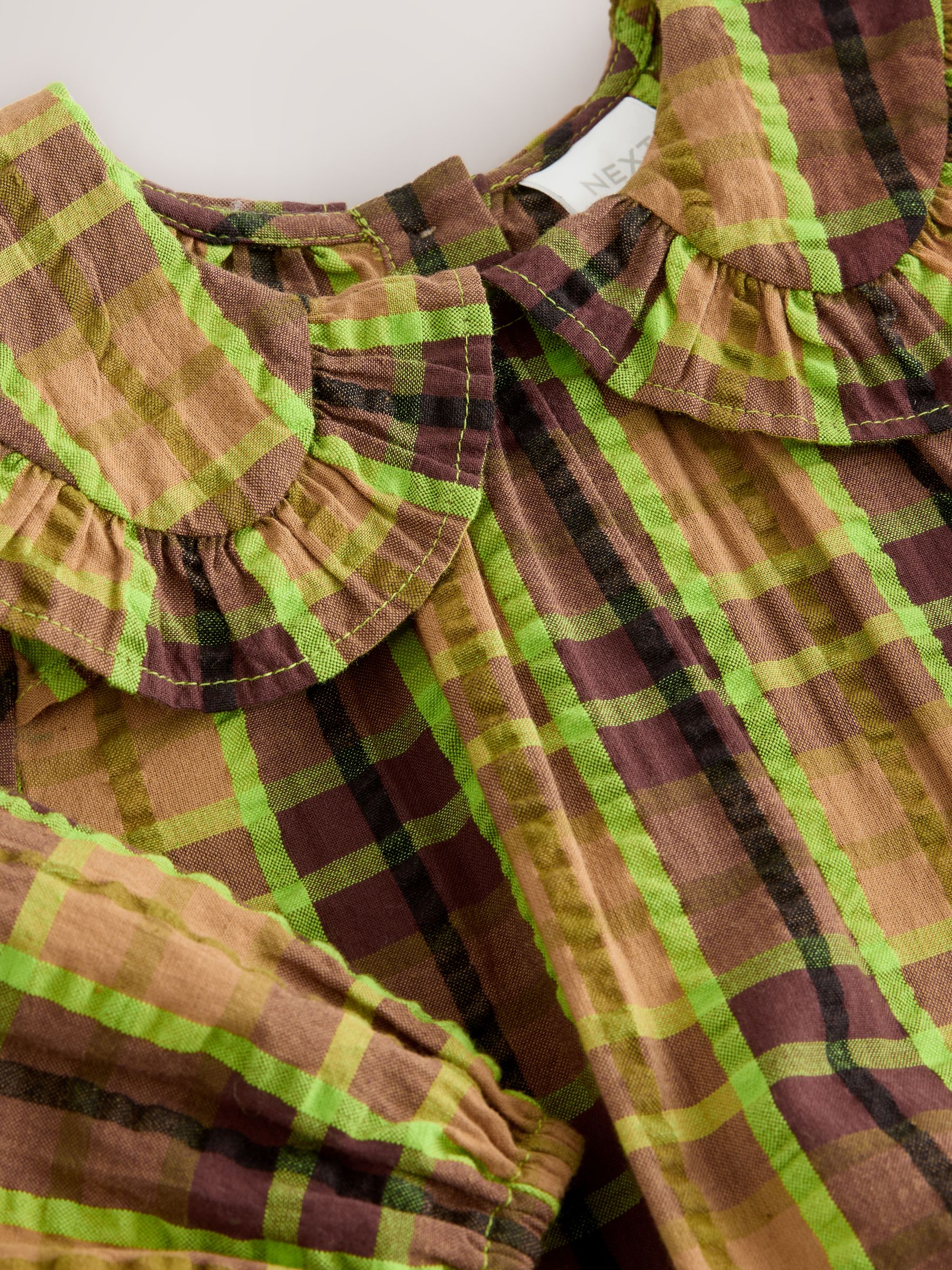 Chocolate/Lime Check - Frill Collar Long Sleeve Dress (3mths-8yrs)
