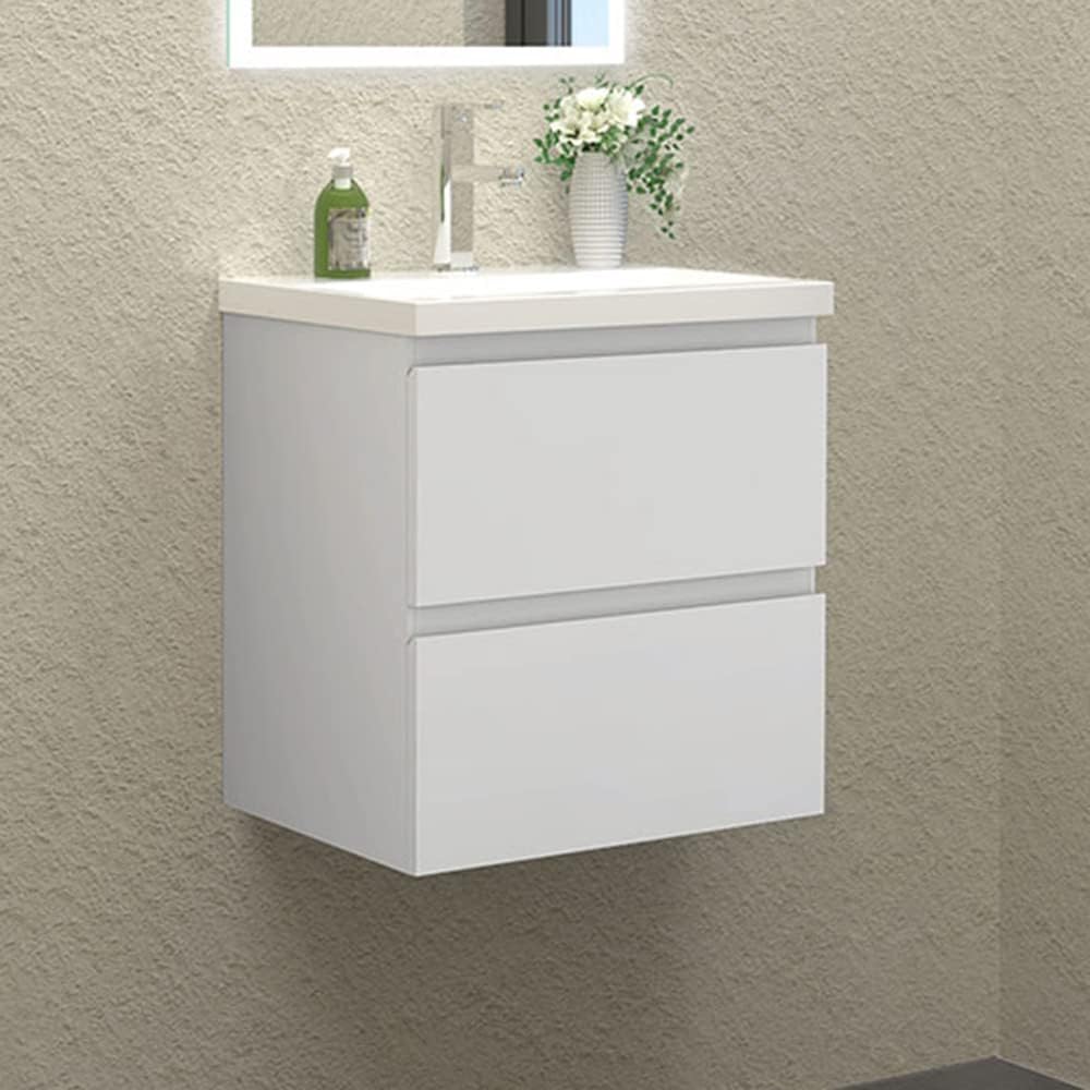 Waschbecken mit Unterschrank Badezimmer 50 cm Breit Badmöbel Set mit Waschbecken und 2 Soft-Close Schubladen Waschtisch Unterschrank Weiss für Badezimmer Hängend
