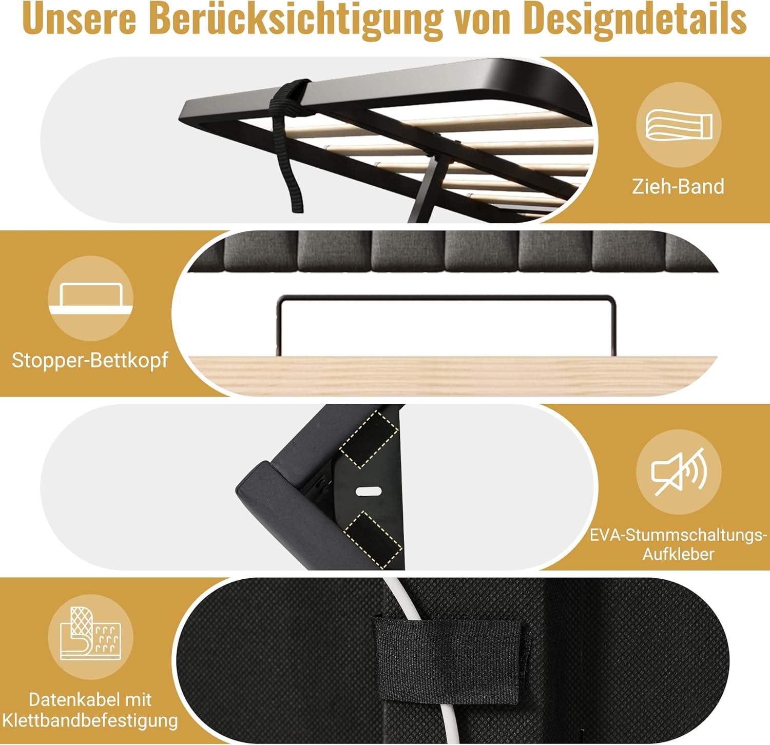 Polsterbett Doppelbett 180x200, LED Jugendbett Hydraulisches Bett Stauraumbett Funktionsbett Bettgestell mit Stauraum&Lattenrost, Stauraum-Kopfteil mit USB Type-C Aufladen, Leinen, Ohne Matratze, Grau