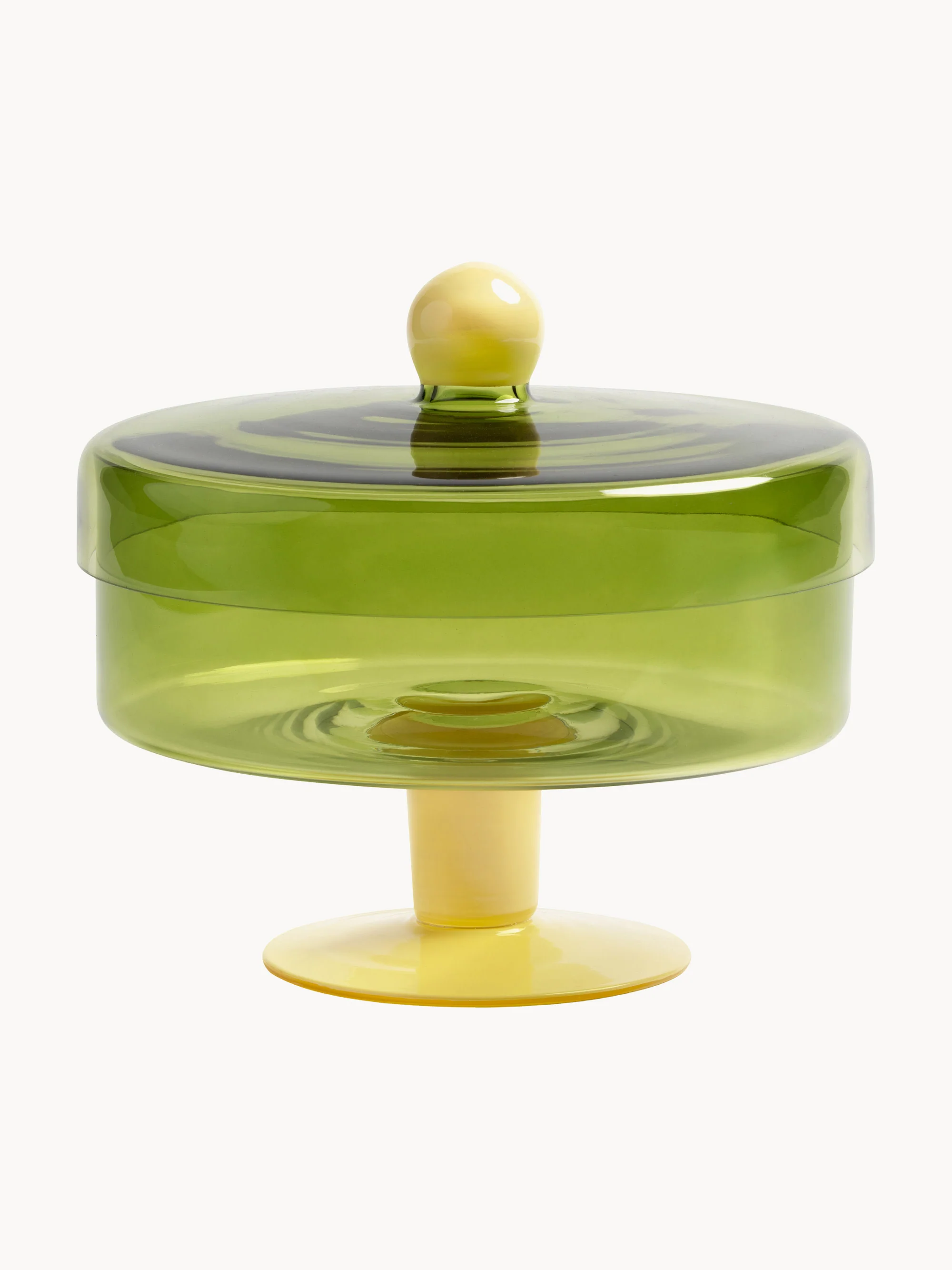 Handgemaakte opbergpot Duo van glas