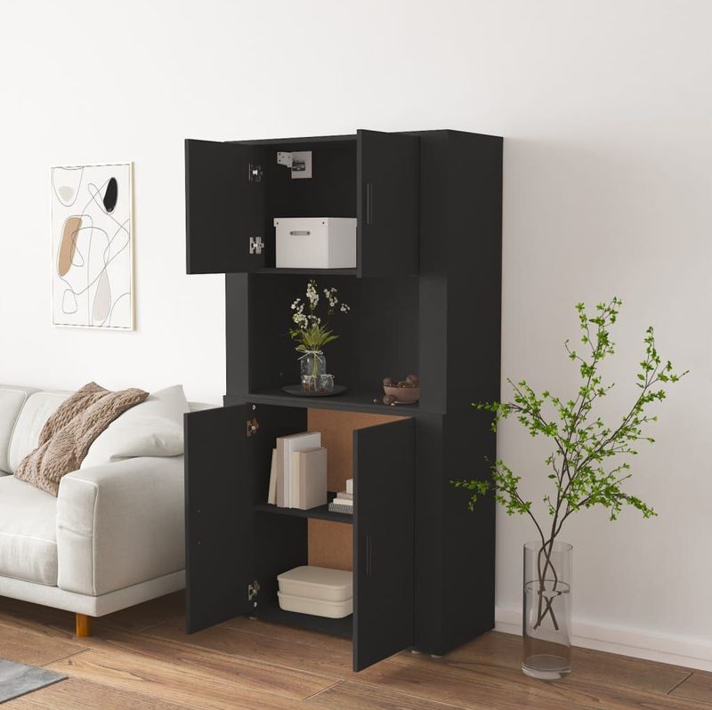 vidaXL - Hoge Kast - Zwart - Bewerkt Hout